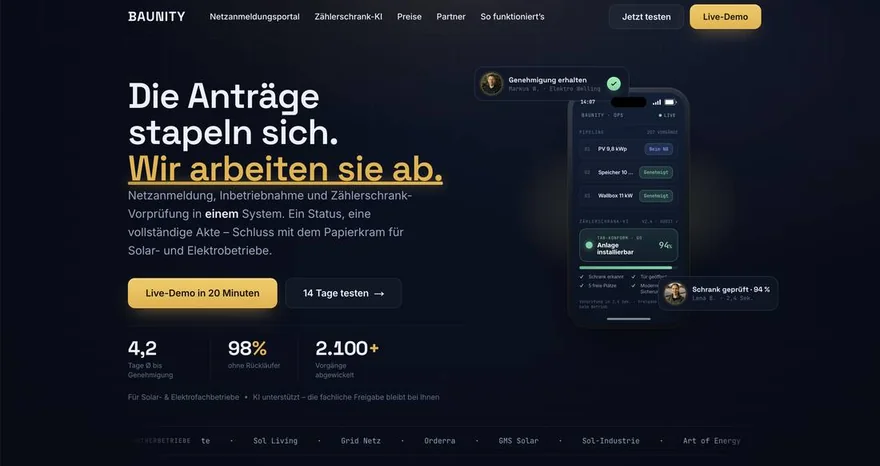 Website Baunity, umgesetzt von Energy Xpress