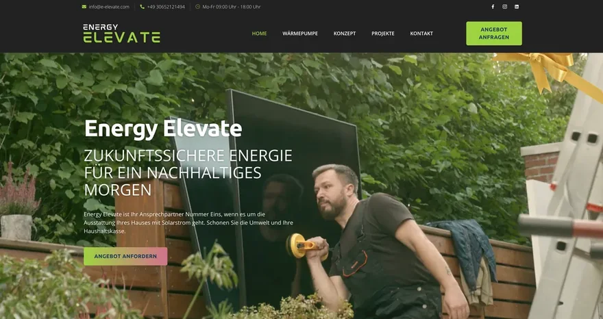 Website Energy Elevate, umgesetzt von Energy Xpress