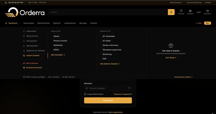 Website Orderra, umgesetzt von Energy Xpress